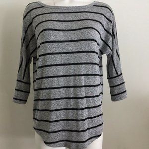 Gray/Black Stripe Scoop Neck 3/4 Sleeve Knit Shirt